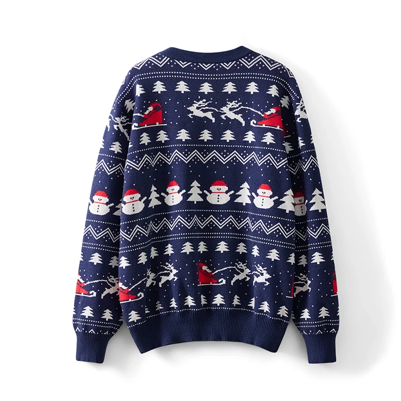 Suéteres navideños familiares a juego, jerseys de manga larga con cuello redondo y estampado de renos, Tops de punto para temporada navideña