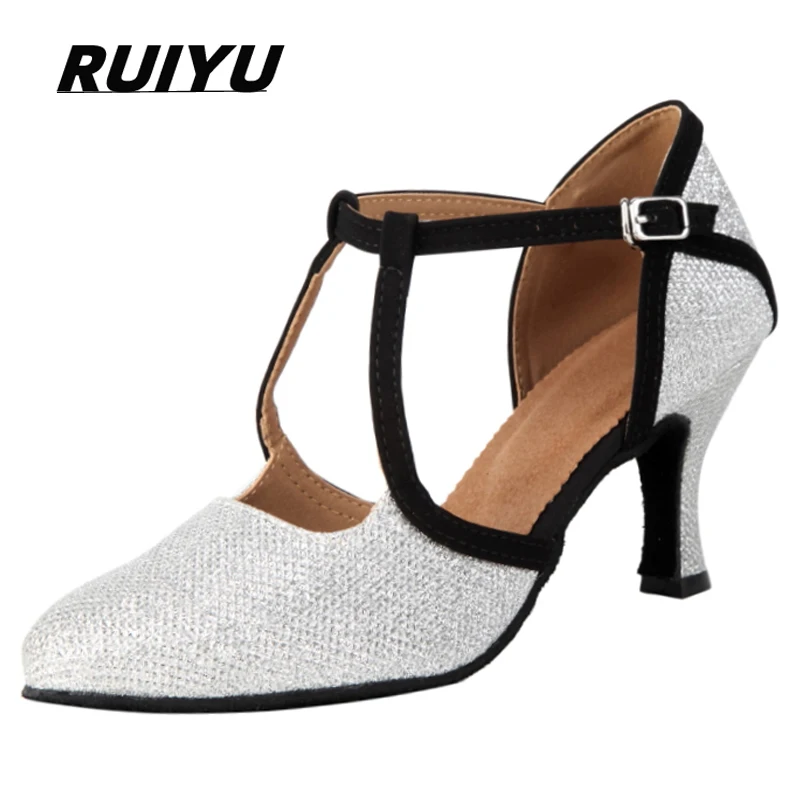 New Latin Dance Shoes Ladies Salsa Tango Ballroom Party High Heels Black Silver Summer Closed Toe Women's Shoes Dancing Shoes