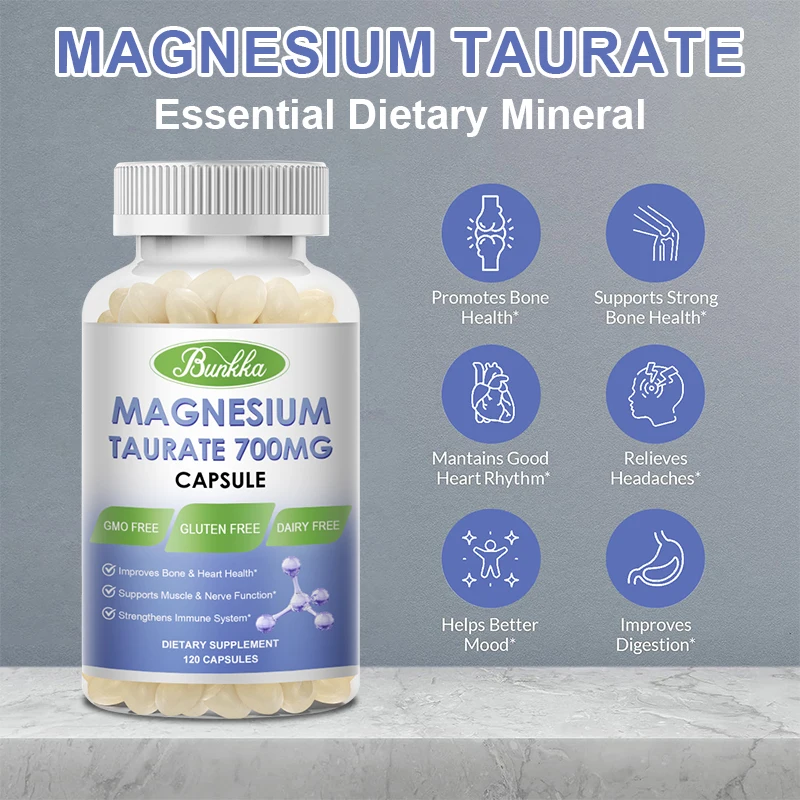 Magnesium Taurate 700mg 3 in 1 for Hair Capsules Nerve Heart Bone Digestion Health Sleep Quality Blood Pressure Circulation Diet