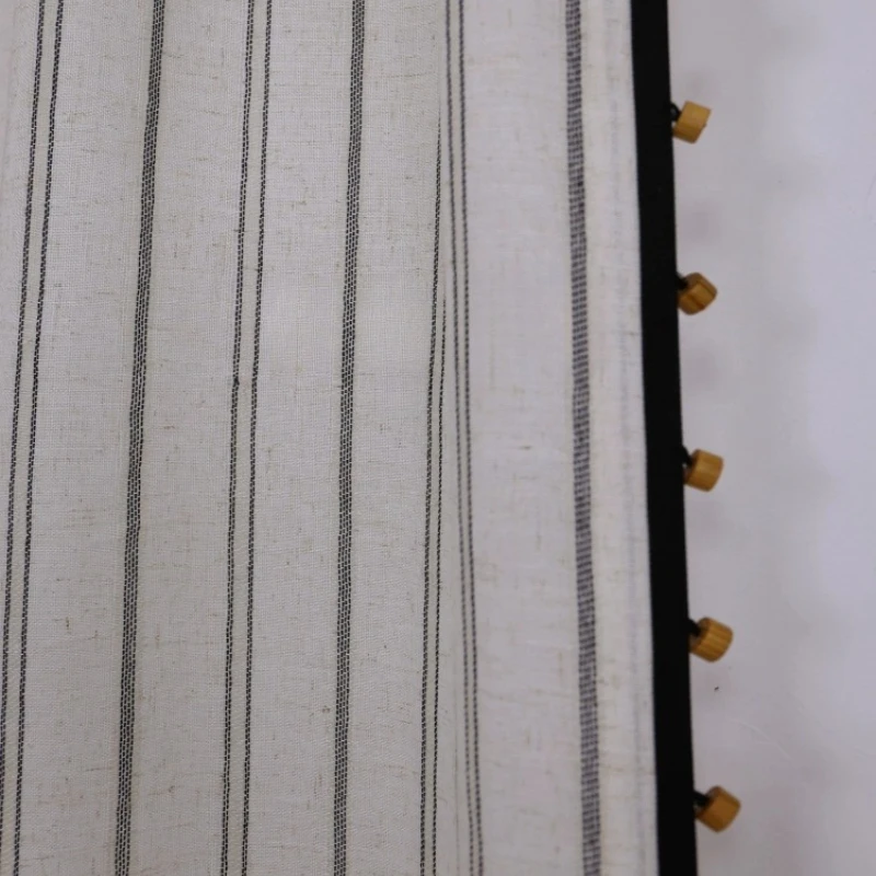 Japanese Literature and Art Black Stripe Linen Window Screen Curtains for Living Room Bedroom French Window Customized Products
