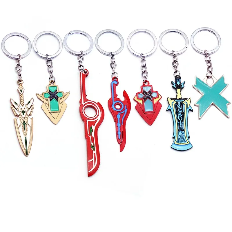 12 cm/4,72 pulgadas Xenoblade Chronicles 2 el conjunto completo de modelos de armas para llaveros de hoja Monedo espada colgante de Metal para Cosplay