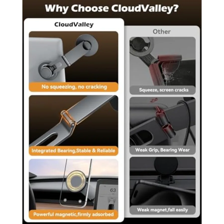 Tesla Model 3/Y Phone Mount, Magnetic Car Metal Holder with Strong Magnet Foldable and Extendable Hidden Design Tesla Screen St - view 5