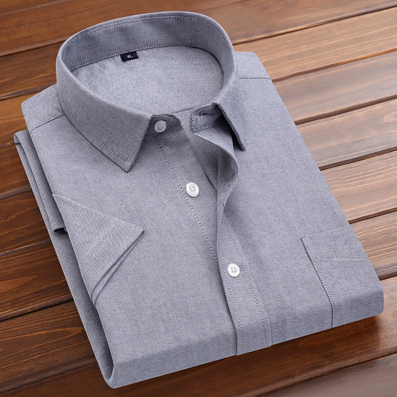 New Short-sleeved Business Shirt Men\'s Oxford Business Pocket Large Size Suit Shirt White Blue Gray Navy Tees M-5XL