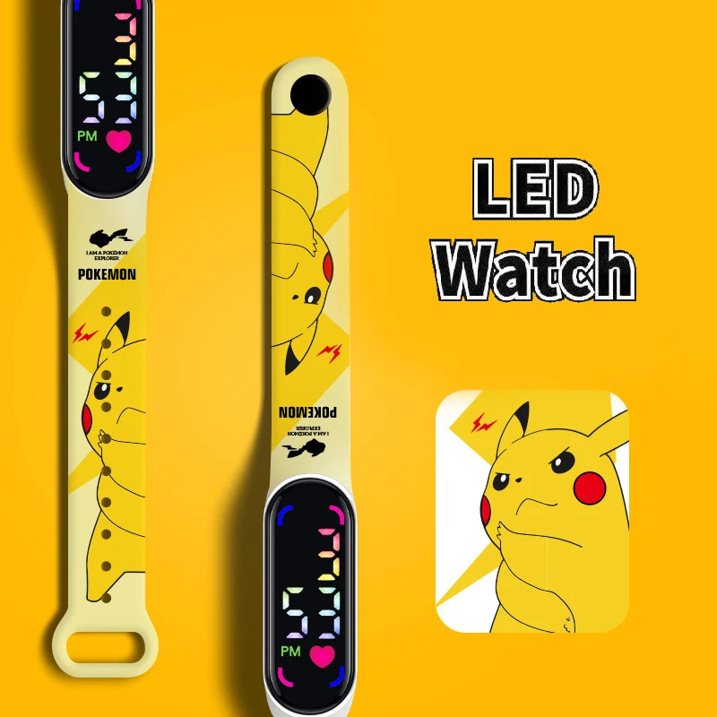 Pokemon Strap LED Electronic Watch Fashion Colorful Bracelet Touch Waterproof Anime Character Pikachu Kid Digital Watches