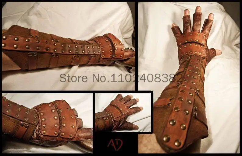 Gants de protection en cuir PU pour hommes et femmes, armure médiévale rétro gothique, bras vapeur, rivet de bataille, chevalier, soldat, prompt er, accessoires de garde-mains