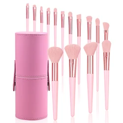 Pink 15PCS High-end Makeup Brush Set Soft and Fluffy Professional Facial Makeup Brush Set With Travel Waterproof Storage Bucket