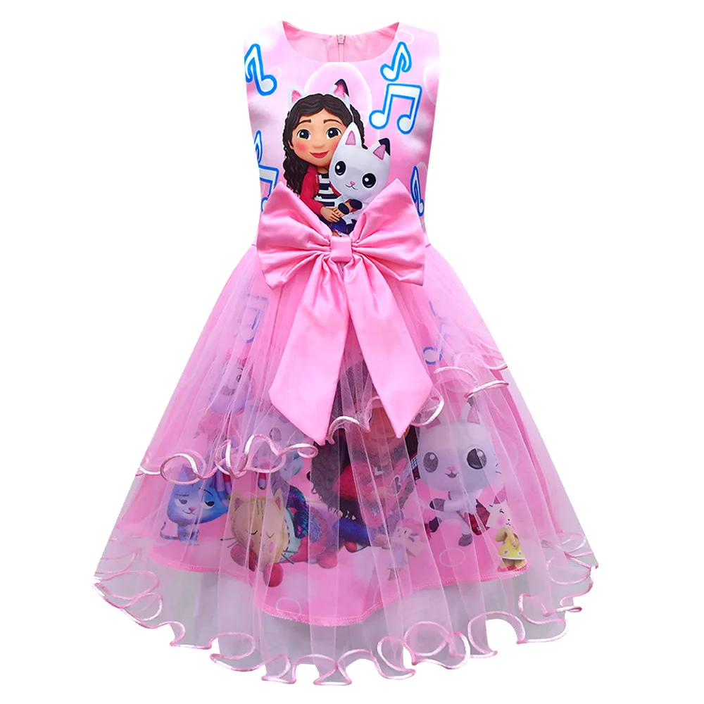 Girls Dress Summer New Short Sleeve gabby\'s dollhouse Princess Gabby Cat Mesh Tutu Skirt Children\'s Birthday Party Cosplay Dress