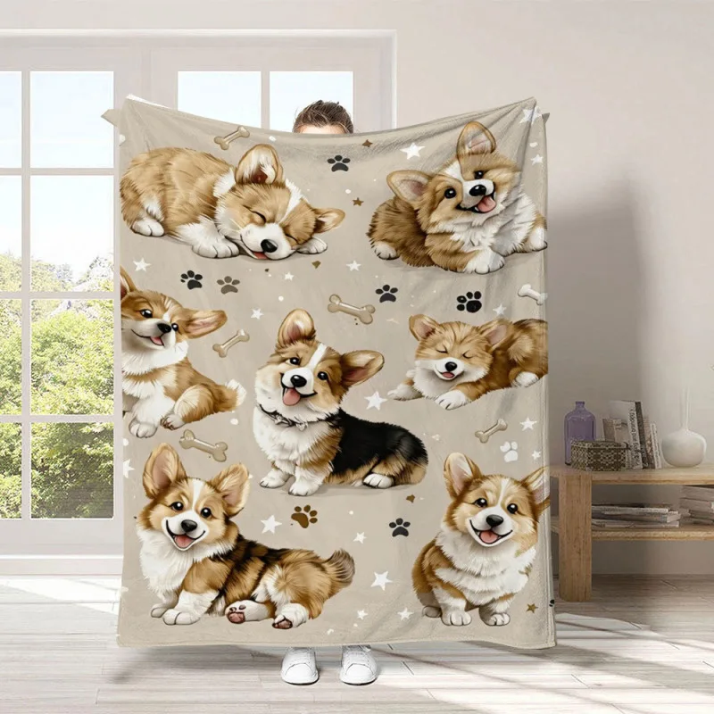 Cute Dog Cat Blanket Grid Flannel Blanlet Soft Comfortable for Office Sofa Nap for Friend Gift Brithday Gift Bedroom Decoration