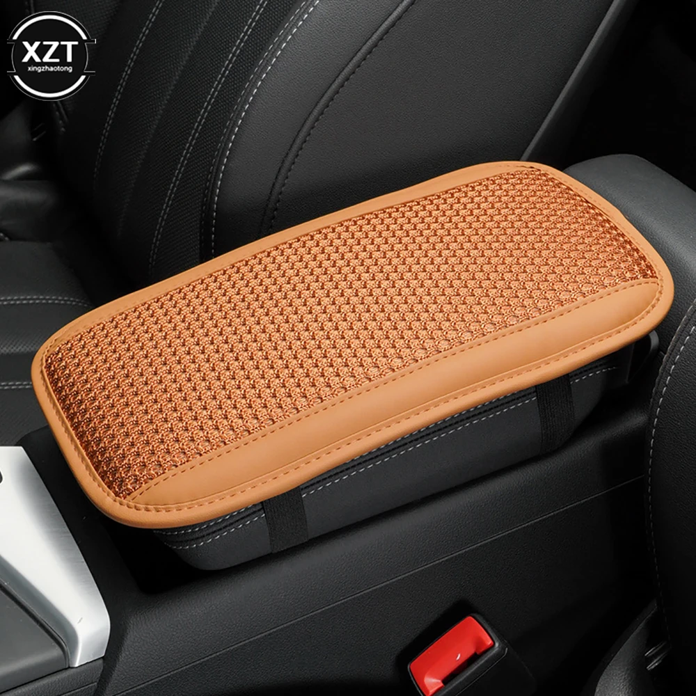 Universal Soft PU Leather Car Armrest Pad Breathable Ice Silk Mat Cushion Car Center Armrest Cover Arm Height Pad Four Seasons