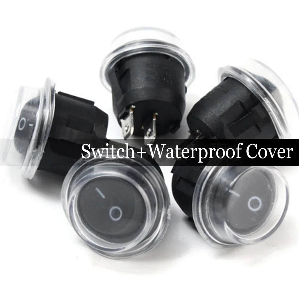 5pcs/set Auto Car 12V Black Round Rocker Boat Toggle SPST 2-Pin ON/OFF Switch + Waterproof Cover Car Accessories