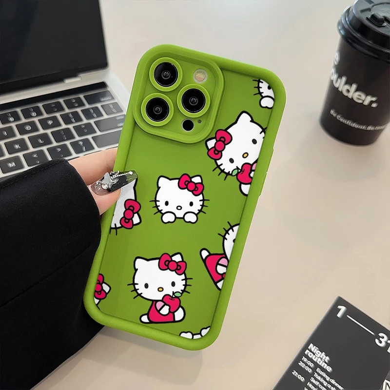 Sanrio Hello Kitty Cartoon Fall Shockproof Case For iPhone 15 14 13 12 11 Pro X Xs Max SE2 7 8 Plus Soft TPU Shell Cover WK439