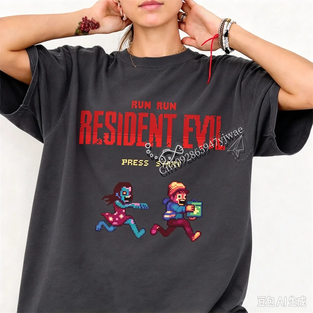 Resident Evil Bryan Survival Pixel Style Game Graphics Short Sleeved Movie Fan Shirt Casual Streetwear Summer Men Women T-Shirt