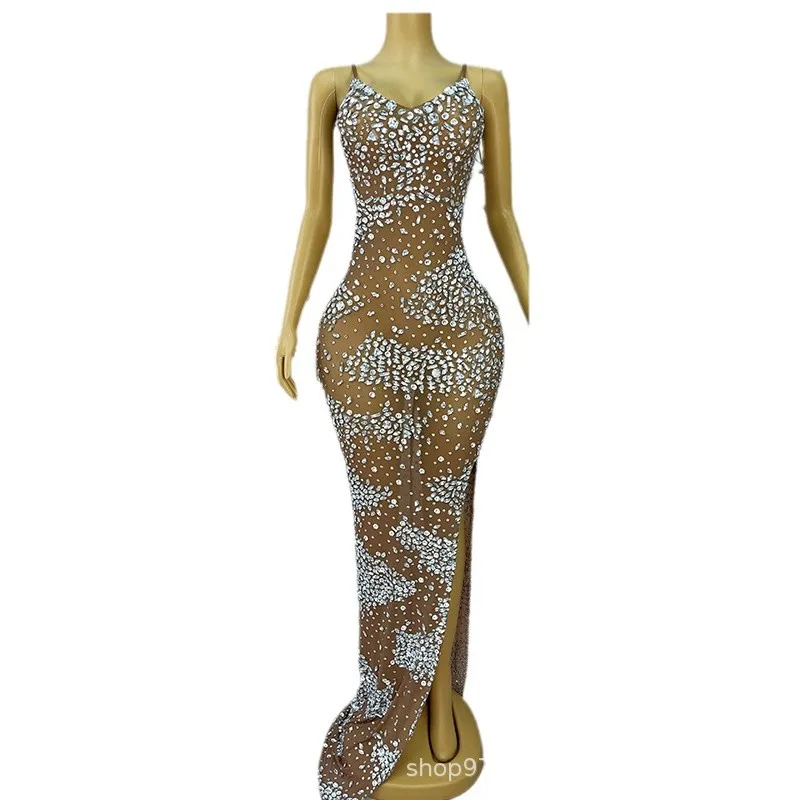 

Темпераментное светло-коричневое тонкое платье с подвеской на подтяжках и бриллиантами Вселенная на выбор Красивая одежда Платье для ежегодного собрания компании