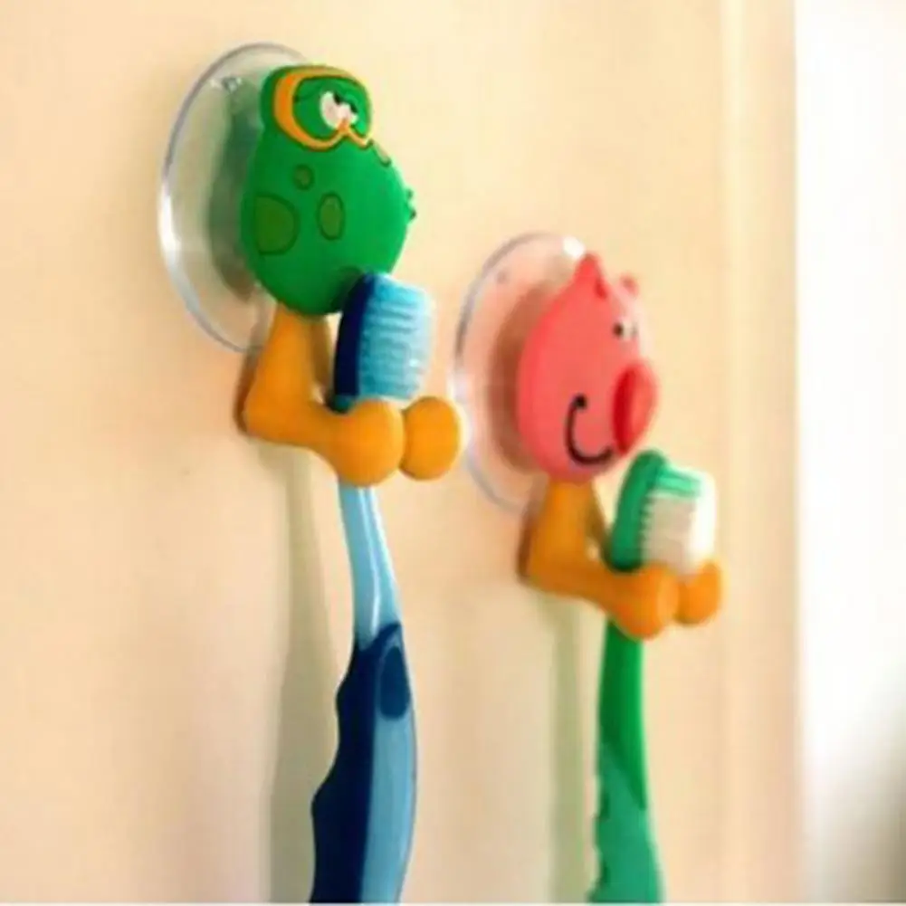 Creative Wall Mounted Tooth Brush Storage Rack Cute Animal Shape Suction Cup Toothbrush Holder Bathroom Accessories Kids Gift