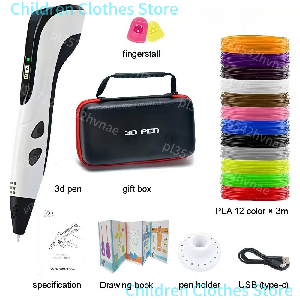 Nouveau stylo 3D pour enfants stylo d'impression 3D stylos de bricolage cadeau de noël d'anniversaire d'enfant créatif puissance de Filament PLA étui de voyage USB