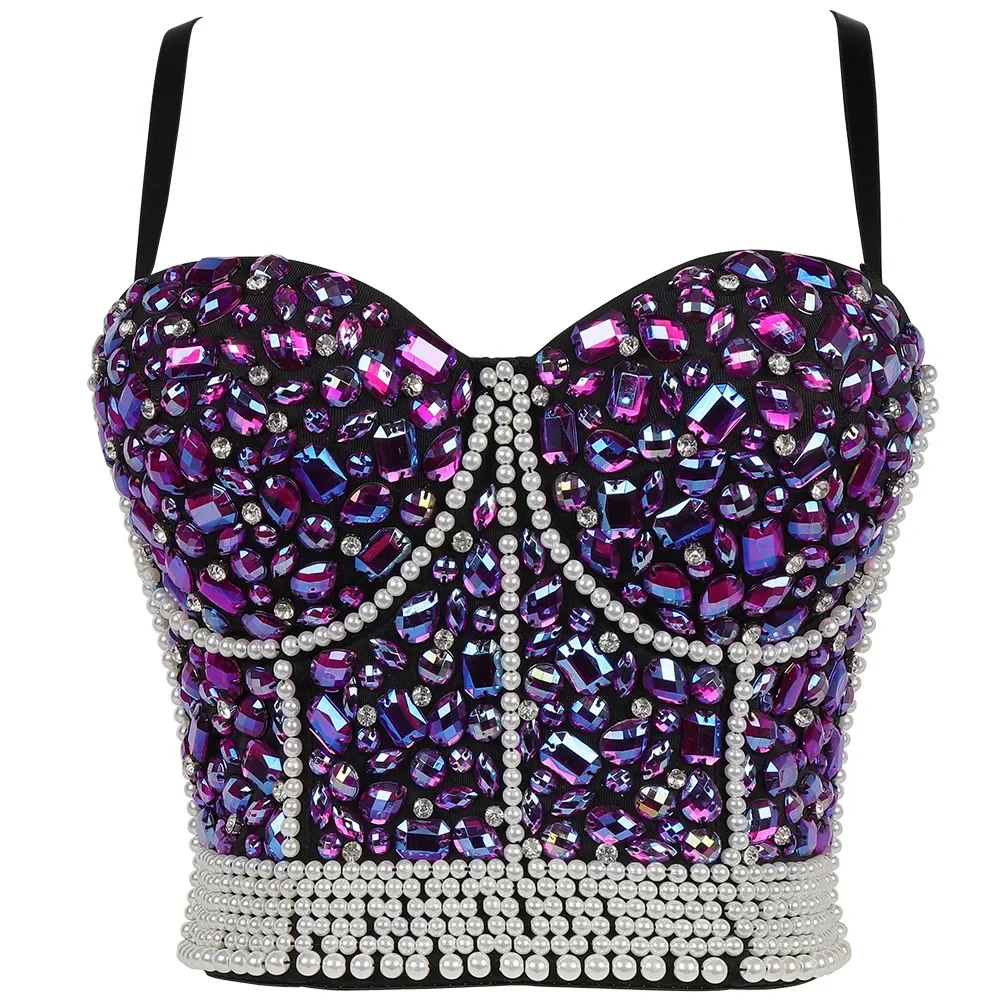 European and American new women's rhinestone bead corset, crop top, club holiday party, flash corset, top, bra, vest