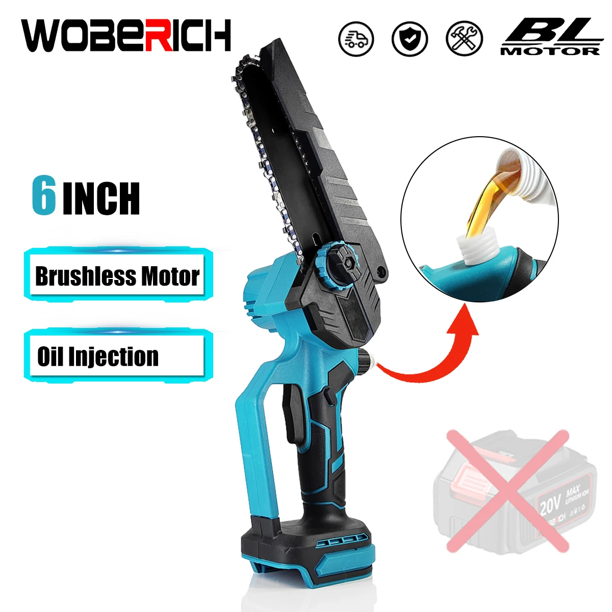 

Brushless Chainsaw 6-Inch Powerful Cordless Rechargeable Handheld Small Electric Saw（No Battery）For Makita Battery