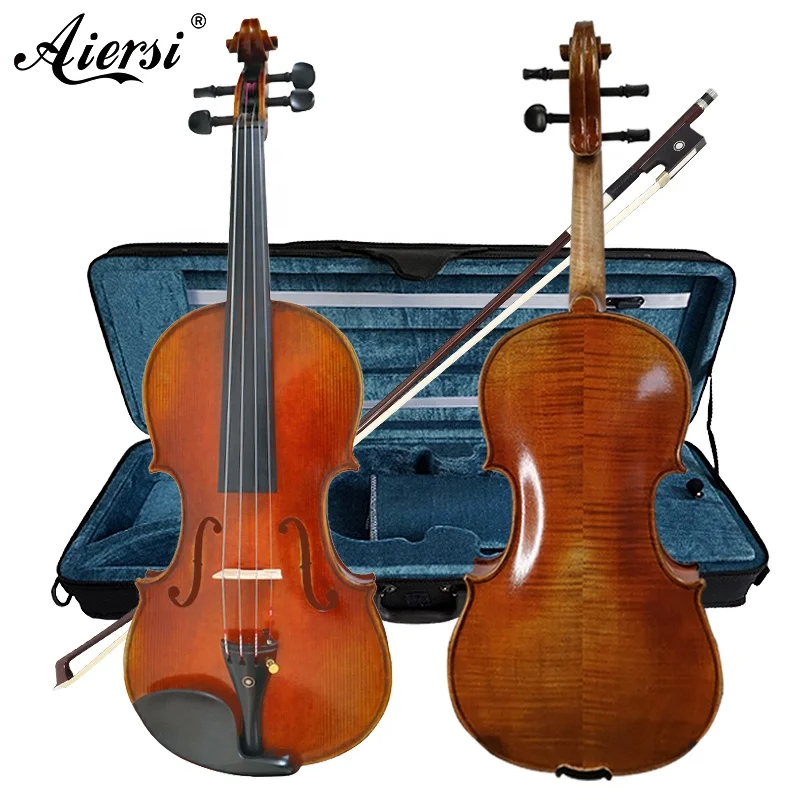 

Yellow Brown professional solid Violin outfits Handmade Aiersi violin Nice flame maple antique ebony parts string instruments