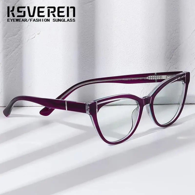 KSVEREN-Cat Eye Óculos de Leitura para Mulheres, Armação Acetato Anti Luz Azul, Elegante Senhora Óculos, Moda de Alta Qualidade