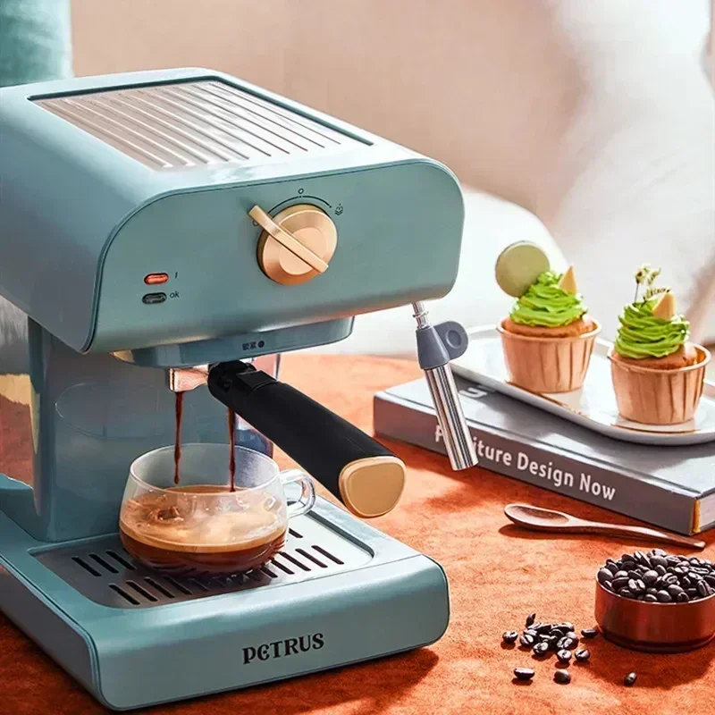 Machine Mini Coffee Maker Electric Espresso Machine Petrus PE3320 Coffee Machine with Milk Frother Retro Semi-automatic Coffee