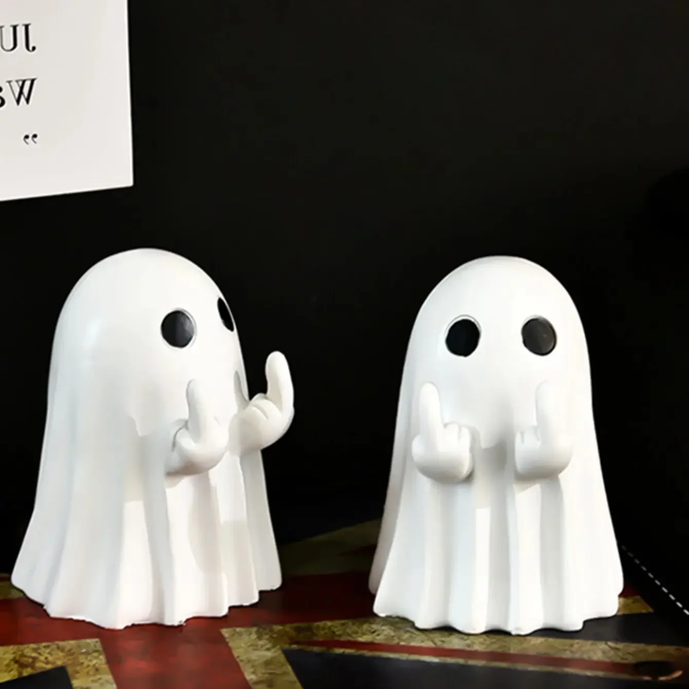 

Middle Finger Cute Ghost Statue, Ghosts Small Scary Ghost Figurines, Halloween Home Decorations, Coffee Table Centerpieces Shelf