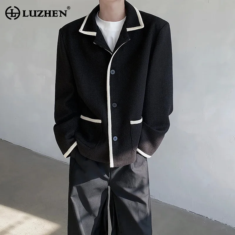 LUZHEN Design Autumn New Color Contrast Edge Blazer 2026 Coat Men's Fashion Elegant Luxury Social Handsome Male Jacket JY8617
