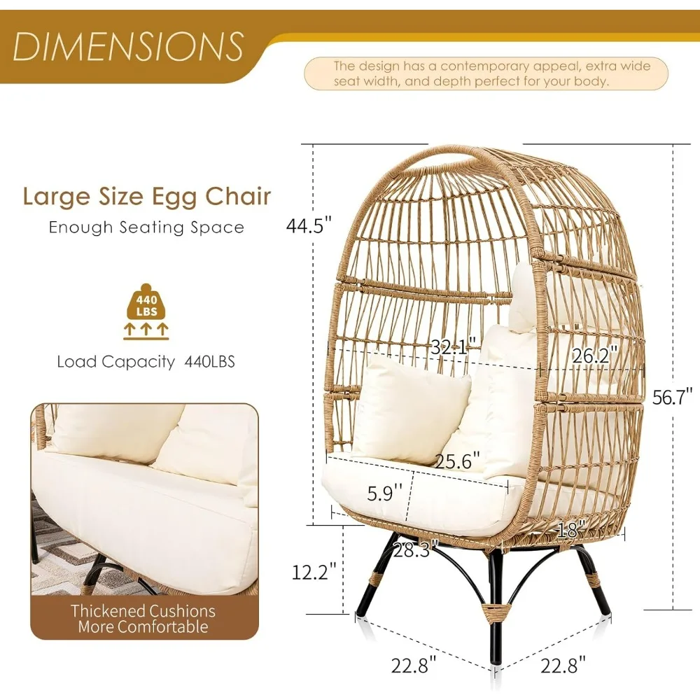 Patio Stationary Egg Chair with Thicken Cushions, Indoor Outdoor Large PE Rattan Egg Basket Chair,Beach Chairs