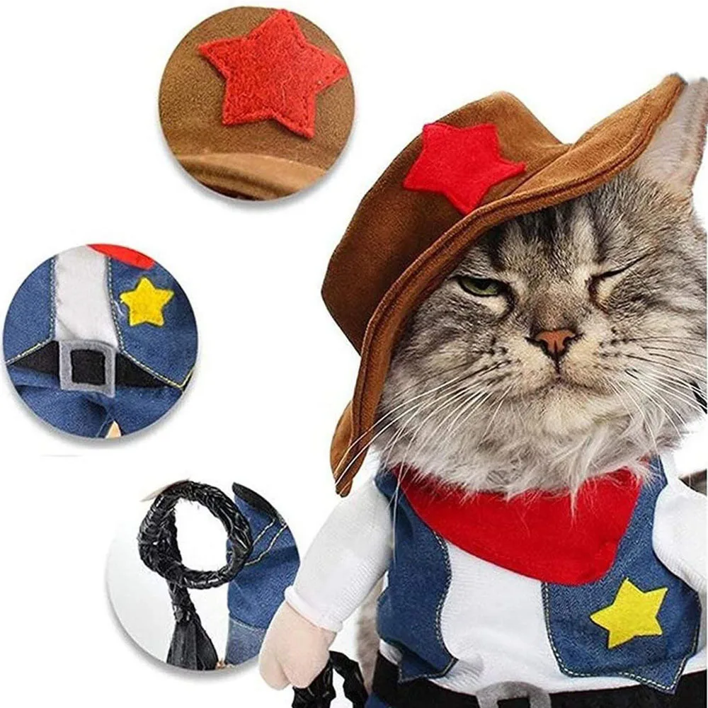 Funny Pet Dog Cat Halloween Costume Dog Cowboy Clothes Pet Dog Costumes for Small Dogs Cosplay Dressing Up Cat Party Accessories