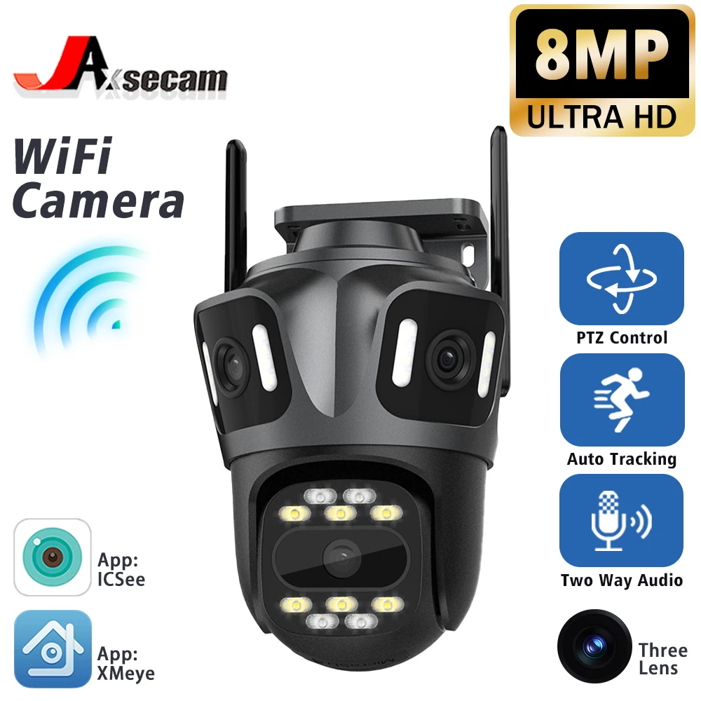 

12MP 6K Outdoor WIFI Camera Three Lens Bluetooth connection PTZ Camera Auto Tracking Home Security CCTV Surveillance Camera