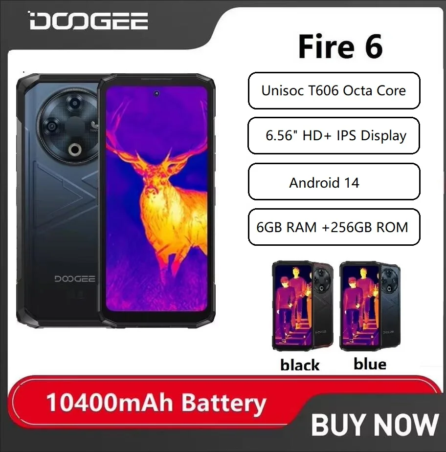 DOOGEE Fire 6 Rugged Smartphone Android 14 Thermal Imaging 6.56