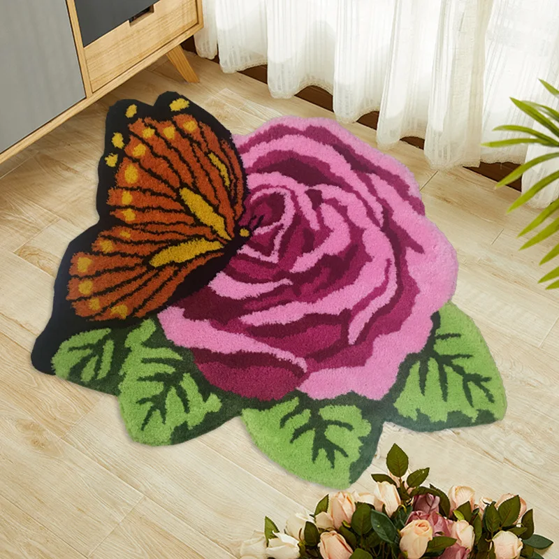 Tufting Pink Rose Flower Bath Mats Soft Non-slip Bathroom Rug Tub Side Carpet Chair Foot Pad Aesthetic Home Decor Lover Gifts