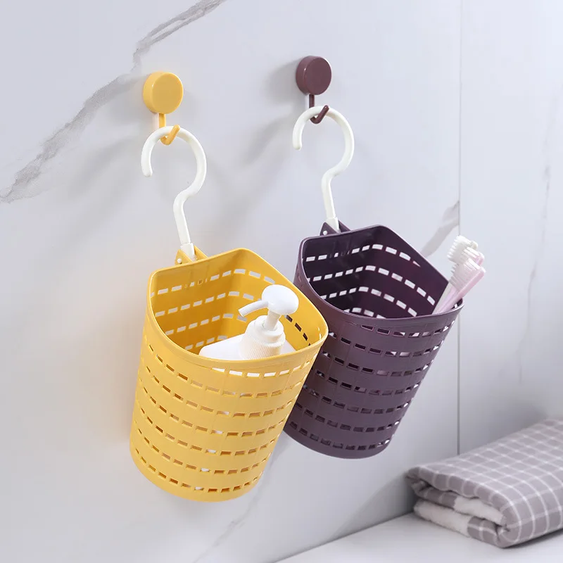 

1PC 1PCS Hangable Storage Basket Bathroom Hanging Baskets Household Plastic Kitchen Bathroom Shower Storage Wall Hanging Basket