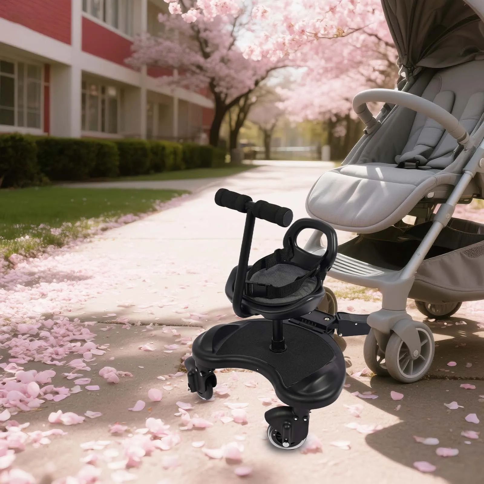 لوحة عربة أطفال عالمية 2 في 1، مرفق لعربة الأطفال للجلوس والوقوف مع حزام أمان للأطفال الصغار أثناء ركوب الخيل، يحمل أطفال ما يصل إلى 55 رطلًا #1