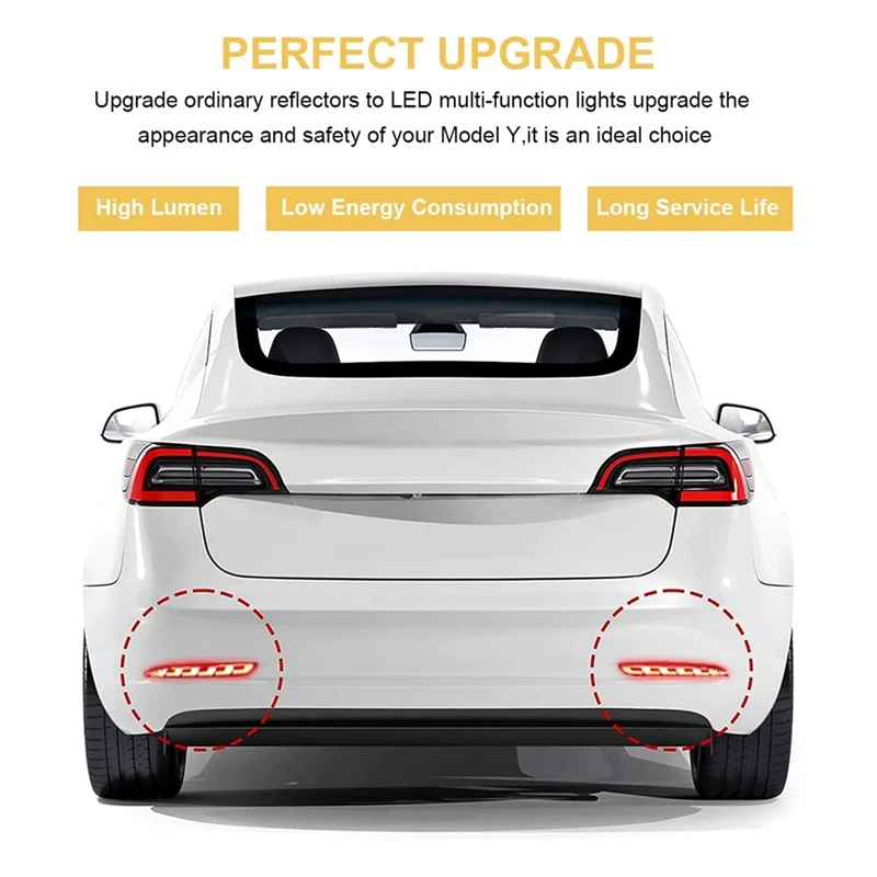 For Tesla Model Y 2021 2022 Rear Fog Light Bumper Reflectors Brake Tail Sequential Flash Singal Lights Assemblies Replacement