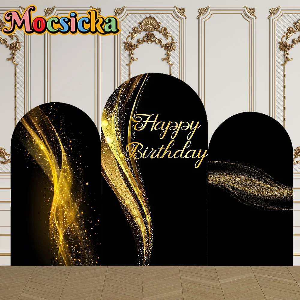 

Mocsicka 2-Sided Arch Cover Golden Glitter Happy Birthday Decoration Backdrop Baby Shower Arch Wall Children Birthday Party Prom