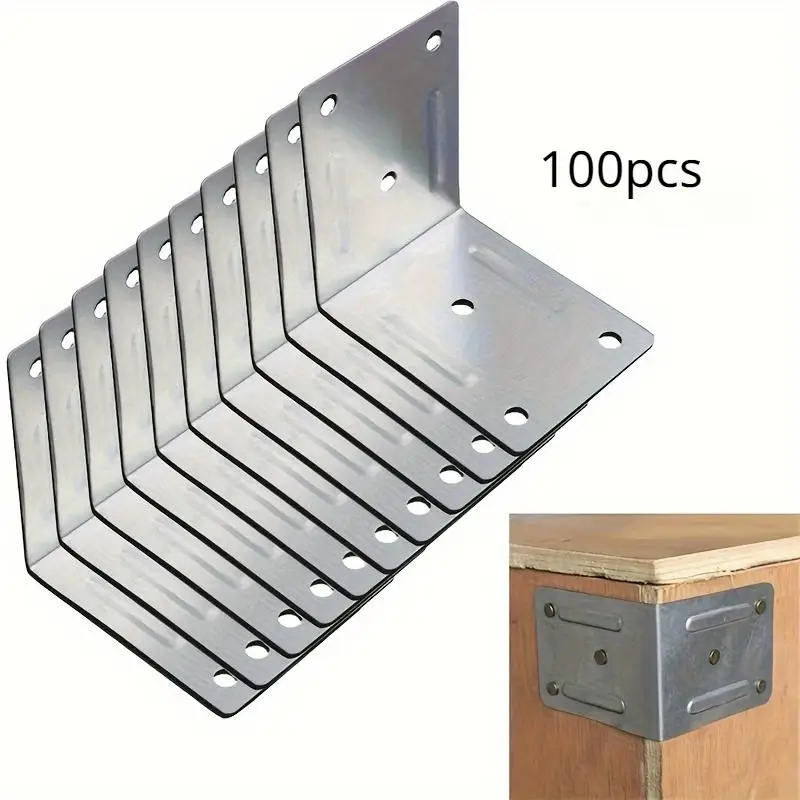 Set of 100 Heavy Duty Stainless Steel Right Angle Brackets Industrial Golden Hardware for Wood Shelf Support