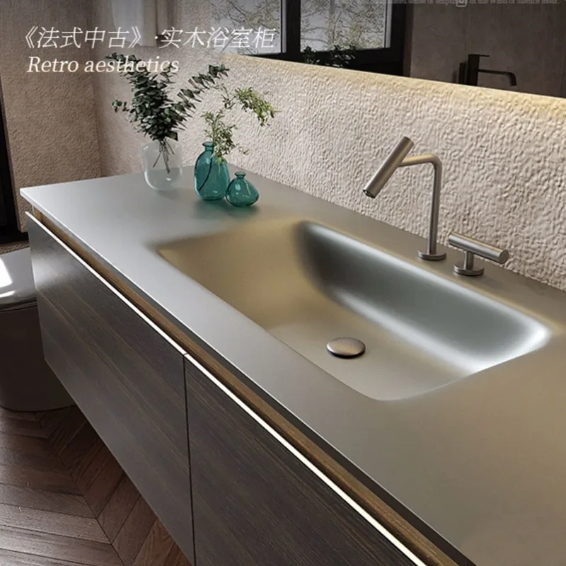 Italian Style Light Luxury Rock Board Hot Bending Integrated Basin Smart Bathroom Cabinet Combination Wash Basin Washstand