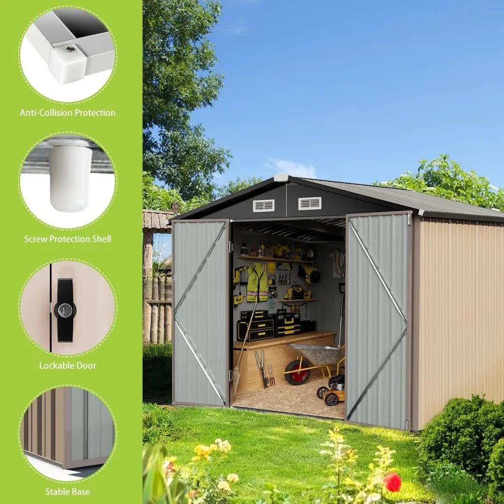 8.1 X 5.3 Feet Outdoor Metal Tool Shed, Waterproof All-weather Garden Shed Storage Shed, Brown