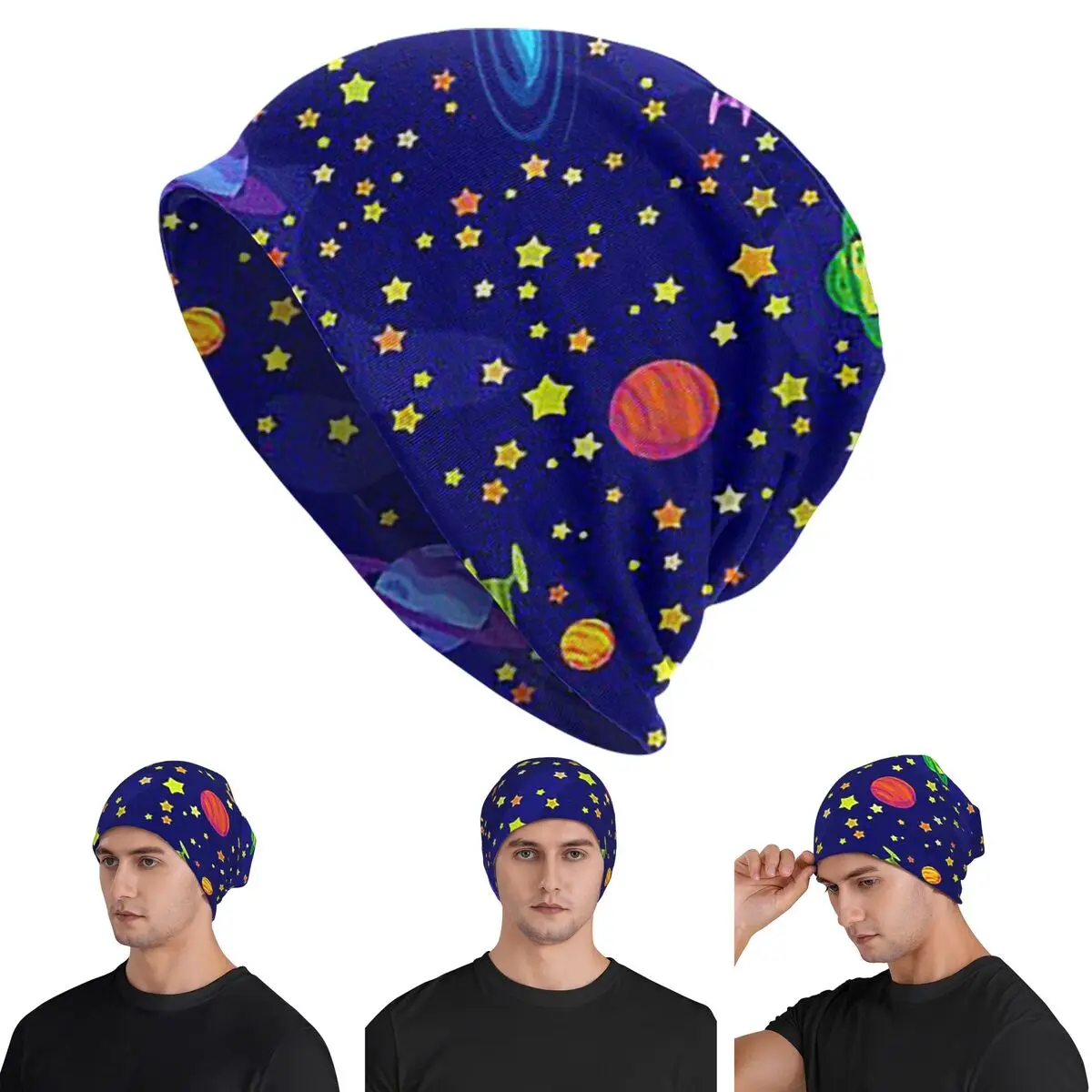 Starry Sky Space Galaxy Sun Moon Warm Knitted Cap Fashion Bonnet Hat Autumn Winter Outdoor Beanies Hats for Men Women Adult