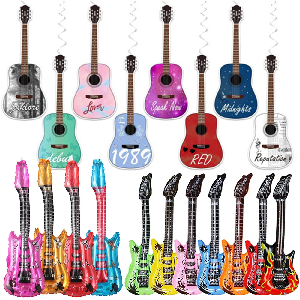 Guitar Music Theme Party Decor Hanging Swirls Inflatable Guitar Balloon Booth Props Music Note Rock Star Birthday Party Supplies