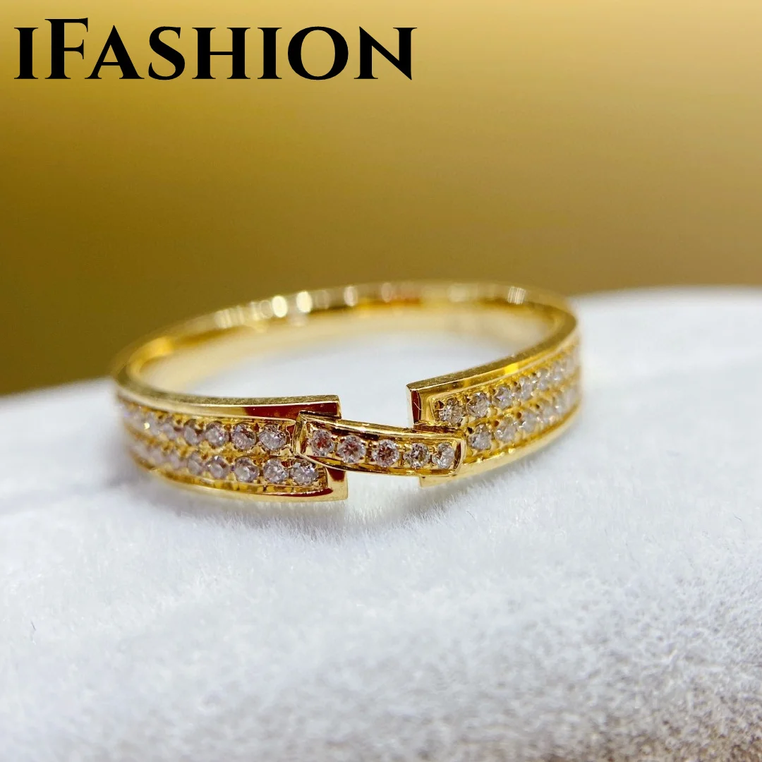 

IFASHION 18K Solid Yellow Gold Diamond Belt Buckle Ring Jewelry(AU750)Women Net Celebrity Designer Fine Jewelry