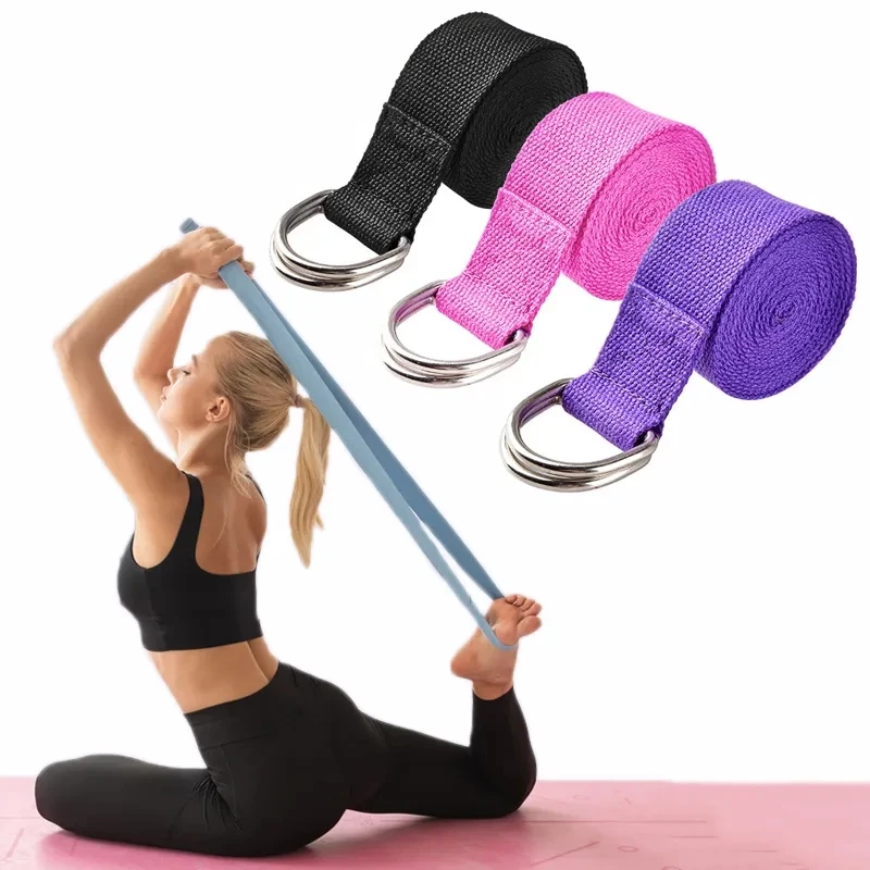 183*3.8cm Yoga Strap Cotton Exercise Yoga Belt Adjustable Woven Stretch D-Ring Buckle Fitness Stretching Bands Pilates Rope