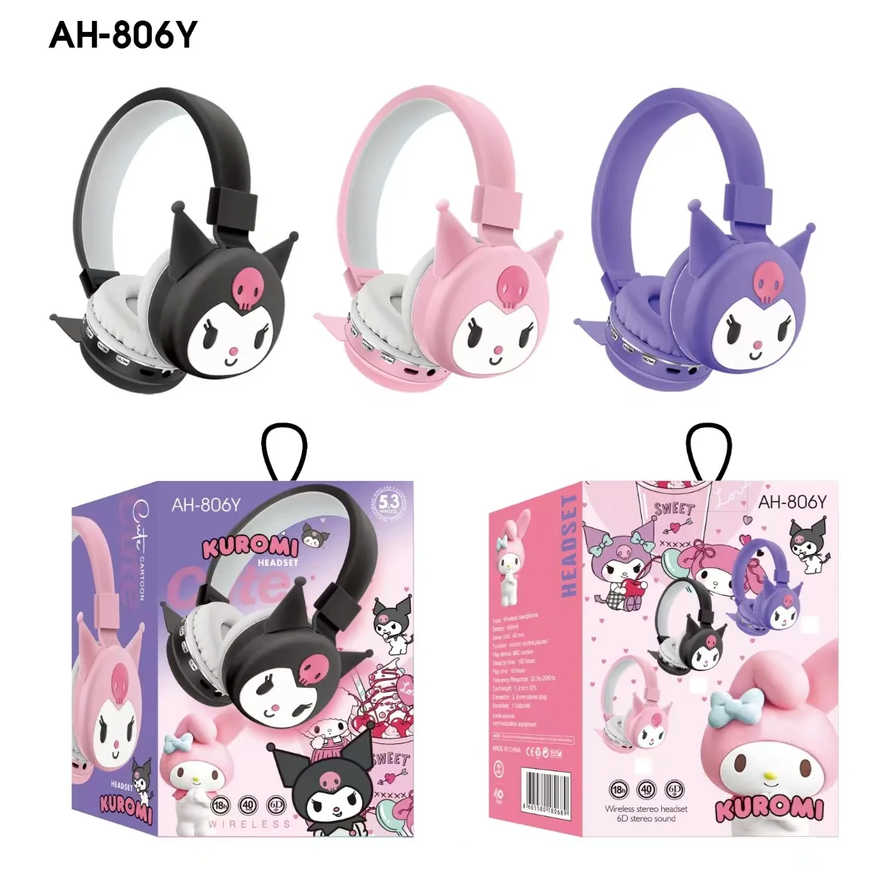 سماعات بلوتوث لاسلكية من سانريو هالو كيتي كورومي مع ميكروفون قابلة للطي وخفيفة الوزن للهواتف والكمبيوتر المحمول #3