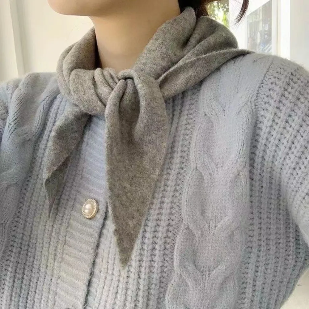 Sweet Solid Color Knitted Triangle Scarf Wool Striped False Collar Windproof Shawl Cross Neckerchief Autumn Winter