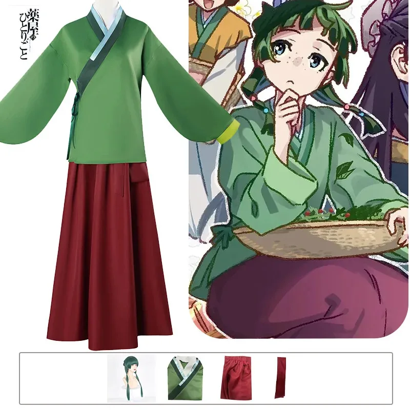 Maomao Costume Cosplay Parrucca Anime The Apothecary Diaries Gonna Abito Verde Top Kusuriya No Hitorigoto Tornante Halloween per le donne