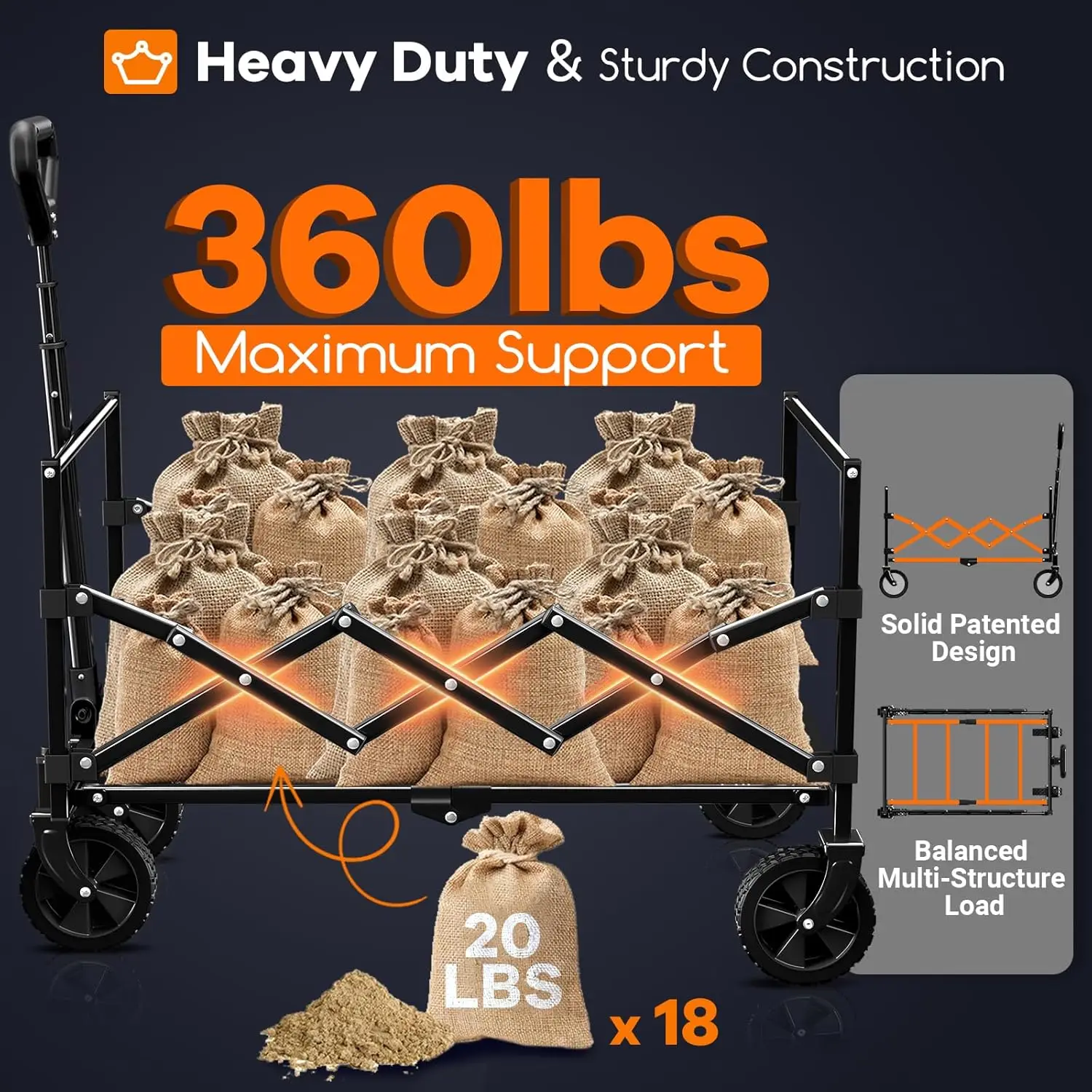 Carrello pieghevole, leggero, portatile, resistente, con ruote, per campeggio all'aperto, shopping, giardino, grande capacità