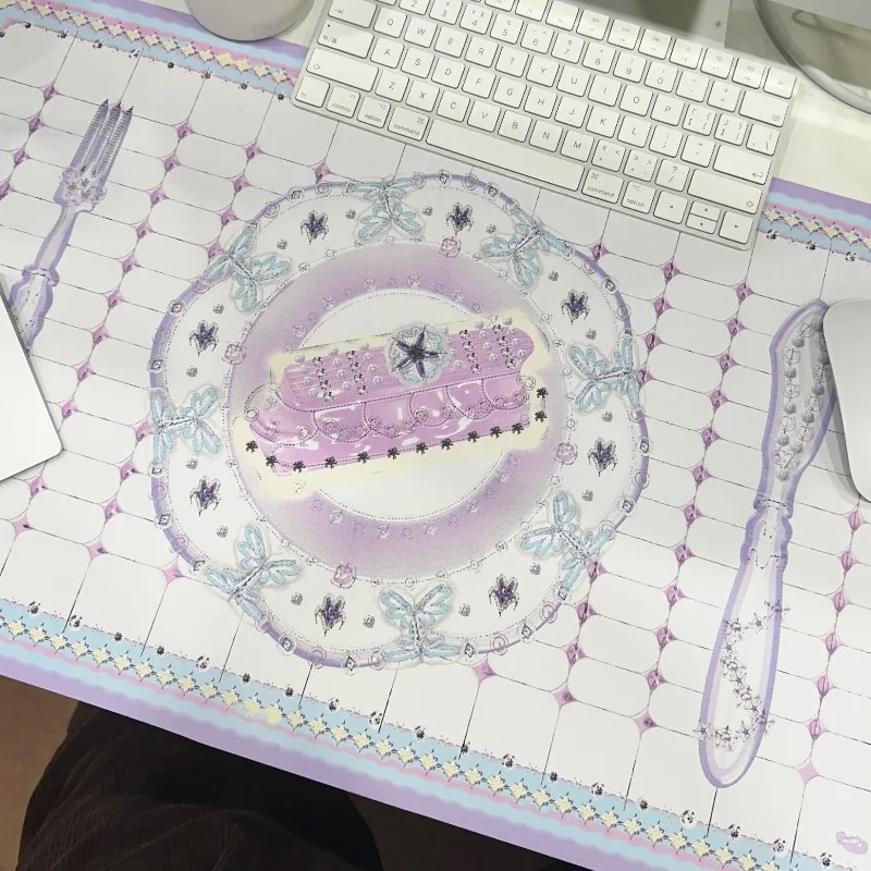 Original Lightning Puff Waterproof PVC Desk Mat, Cute Pastel Purple Table Pad, for Gaming, Office, Study & Meal Placemat Decor