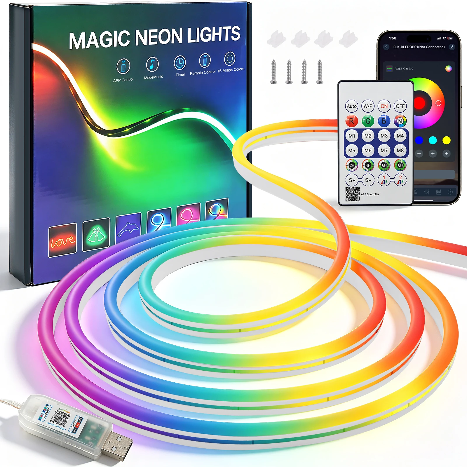 5V USB RGBIC Neon Strip with Bluetooth APP Control Music Sync Waterproof 6x12mm Flexible Tape for Gaming Room Party Decor