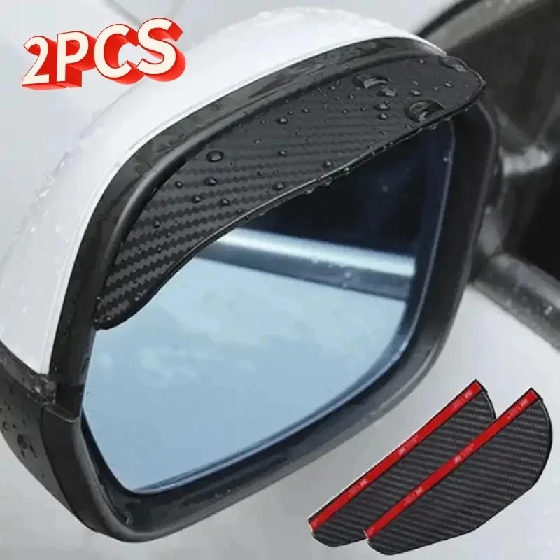 2PCS Rain Shield Rain Eyebrows Car Rearview Mirror Carbon Fiber Rain Shield Thick Carbon Fiber Texture Snow Blocker Sun Visor