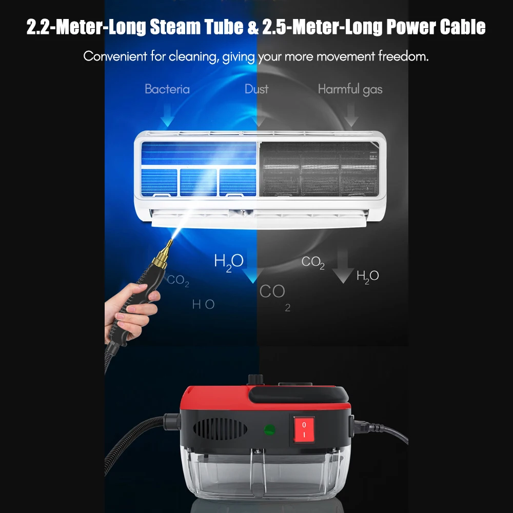 2500W Handheld Steam Cleaner High Temperature Pressurized Steam Cleaning Machine with Brush Heads for Kitchen Furniture Bathroom